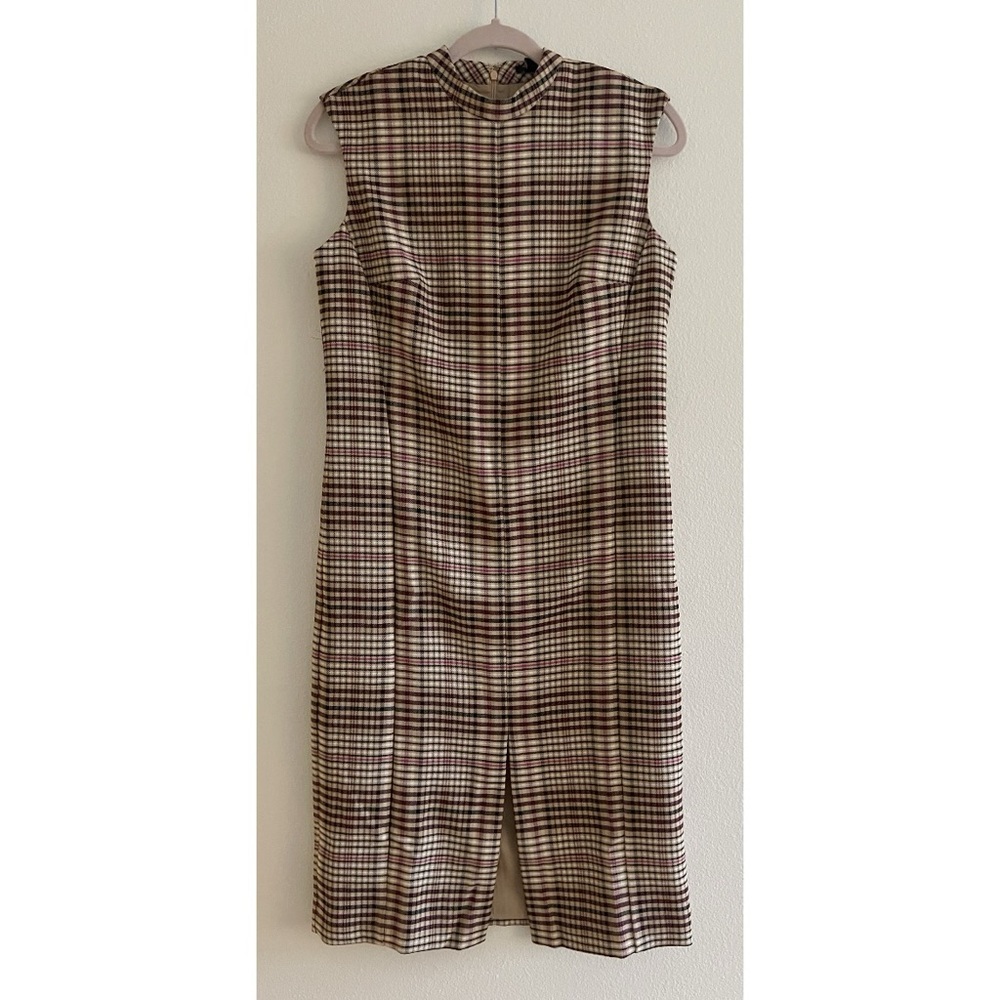 Ann Taylor Plaid Midi Dress in Brown, Cream and Black